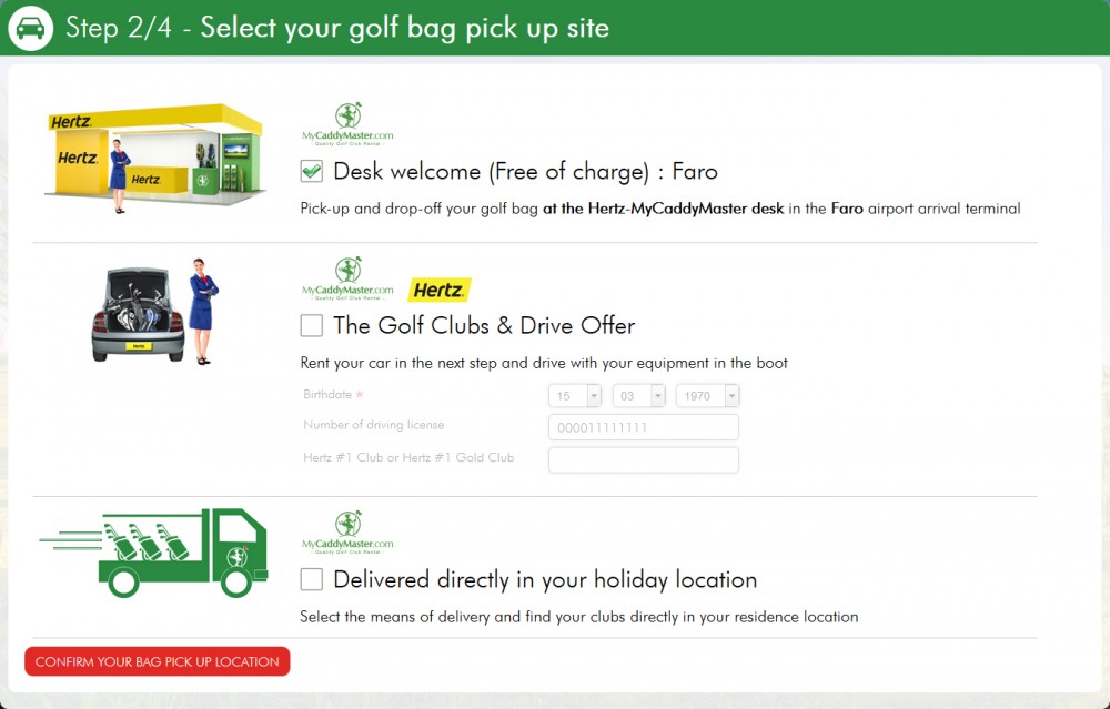 Select the way you want to pick up your golf bag in the airport